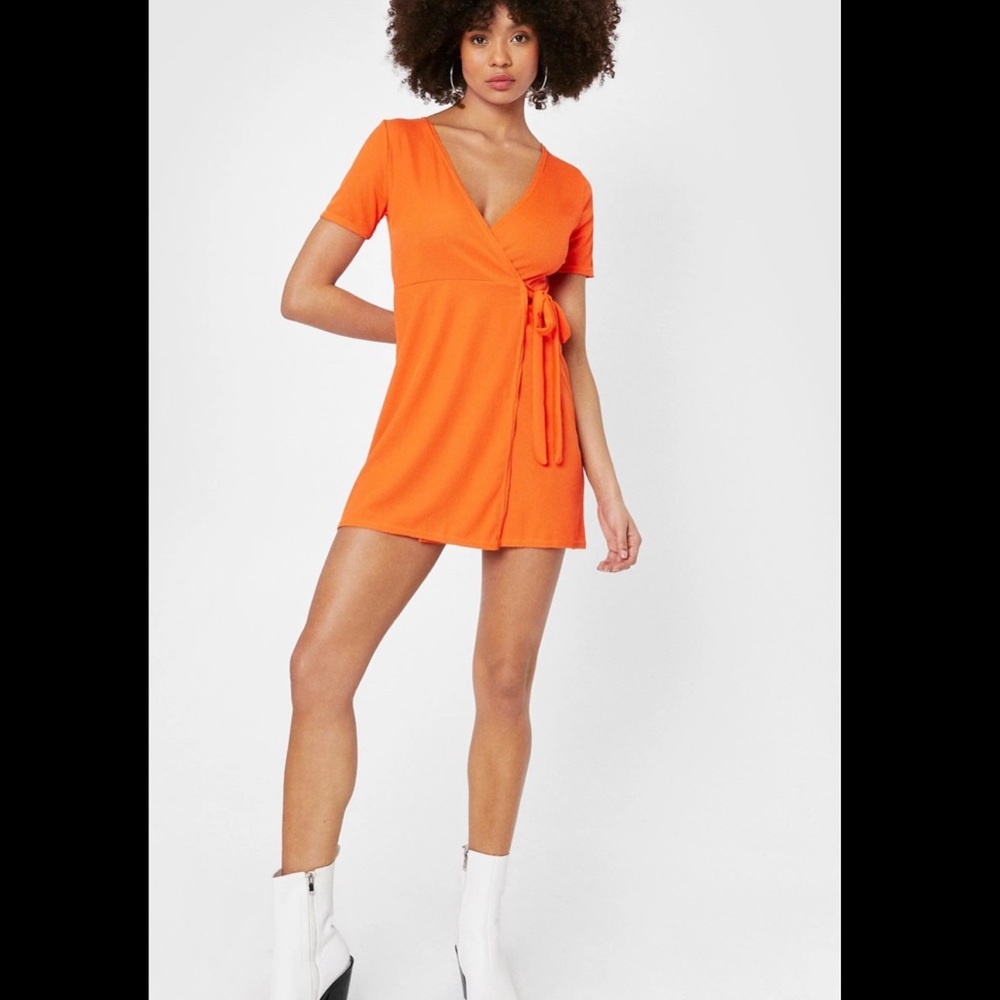 NWT Orange Nasty Gal wrap mini dress size 4